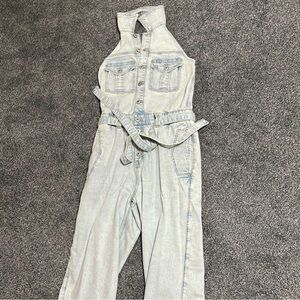 American Eagle Outfitters Light Wash Denim Jumpsuit